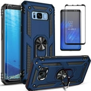 Samsung Galaxy S8 Case, With [Tempered Glass Screen Protector Included], STARSHOP Drop Protection Ring Kickstand Cover- Ink Blue