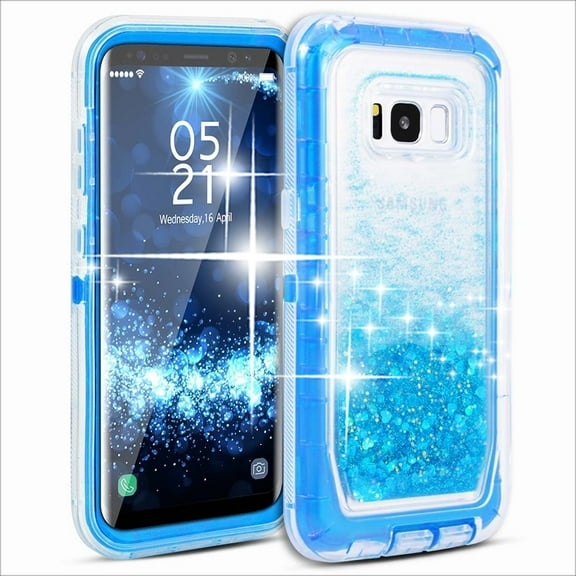 Samsung Galaxy S8 / G950 Tough Defender Sparkling Liquid Glitter Heart Case With Transparent