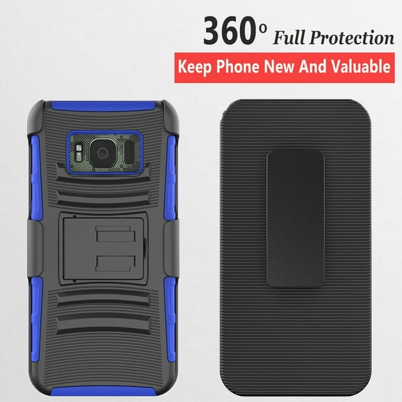Samsung Galaxy S8 Phone Case, Dual Layers [Combo Holster] And Built-In Kickstand Bundled with Hybird Shockproof-Blue