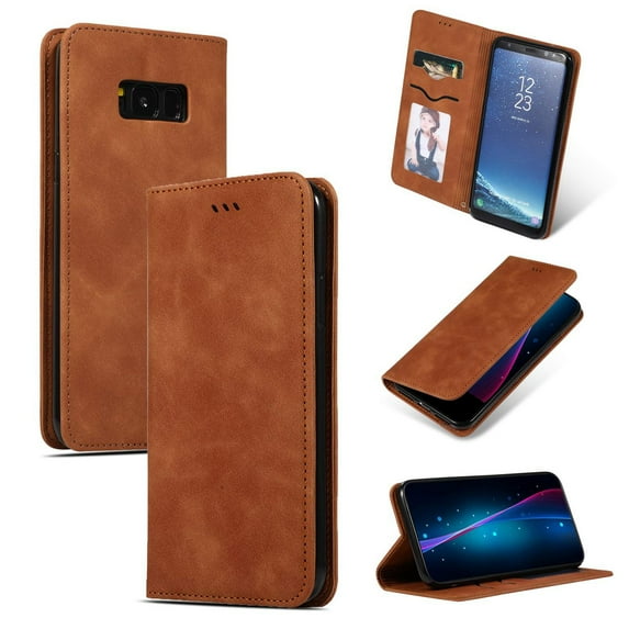 Samsung Galaxy S8 Plus Case, Dteck Smooth PU Leather Flip Folio Wallet Card Slots Case Cover Stand Feature & Magnetic Closure For Samsung Galaxy S8+ , Brown