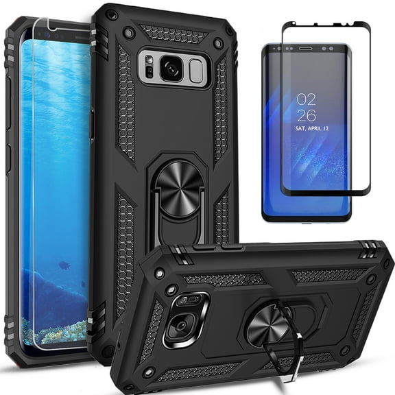 Samsung Galaxy S8 Plus Case,  With [Tempered Glass Screen Protector Included], STARSHOP Drop Protection Ring Kickstand Cover- Black