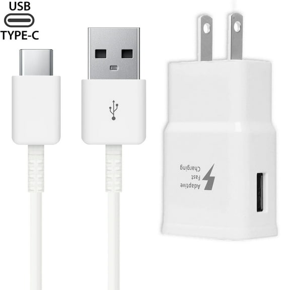 Adaptive Fast Wall Charger kit with USB Type-C Cable Compatible with Samsung Galaxy S8/S8 Plus/ S9/ S9+/ S10/ S10 Plus/Note 8/ Note 9 (White)