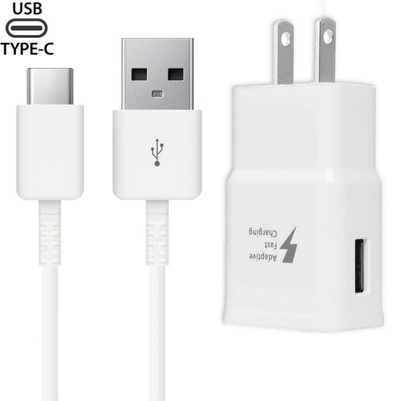 Samsung Galaxy S8, S8+, S9, S9+, S10, Note 8, Note 9 Adaptive Fast Charger USB-C 3.1 Type-C Cable Kit Fast Charging USB Wall Charger AC Home Power Adapter [1 Wall Charger + 4 FT Type-C Cable], White