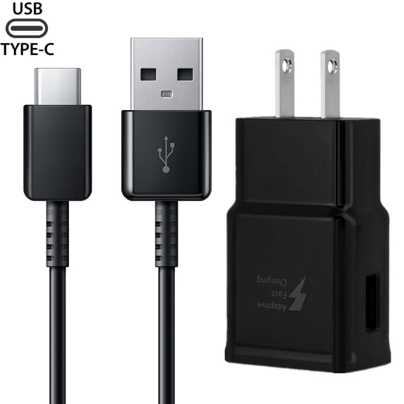 For Samsung Galaxy S8 S9 S10 Plus Note 8 9 Adaptive Fast Charger Type-C USB Cable Kit! [1 Home Charger + Type-C USB Cable] Adaptive Fast Charging uses dual voltages for up to 50% faster-charging Black