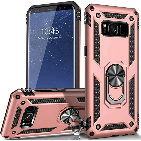Samsung Galaxy S8 mobile phone case, military grade shockproof cover pass, 15 foot drop test protective cover, with magnetic support and vehicle support（Pink）