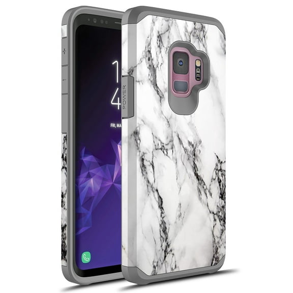 Samsung Galaxy S9 Case, Rosebono Slim Hybrid Shockproof Hard Cover Graphic Fashion Colorful Skin Cover Armor Case for Samsung Galaxy S9 (White Marble)