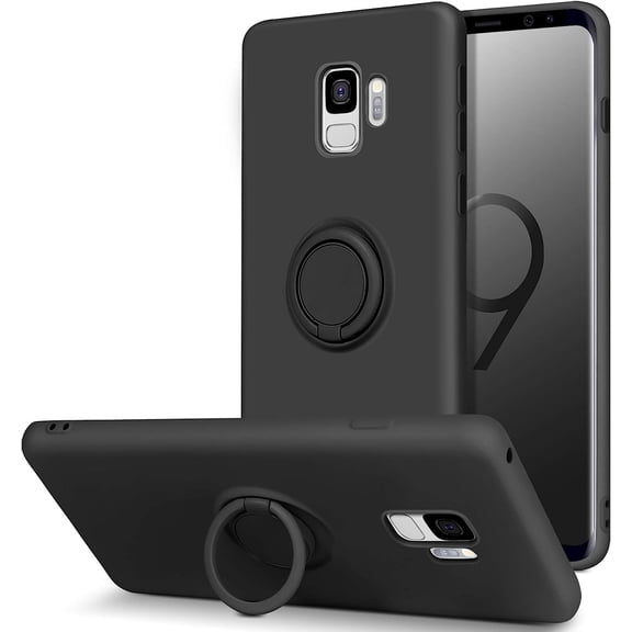 Samsung Galaxy S9 Case, Slim Silicone | 360° Ring Holder Kickstand | Support Car Mount | Soft Rubber Shockproof Bumper Protective Non-Slip Cases Cover for Samsung Galaxy S9 5.8" (2018), Black