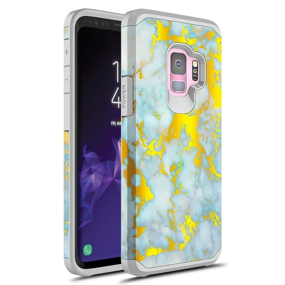 Samsung Galaxy S9 Plus Case, Rosebono Slim Hybrid Shockproof Hard Cover Graphic Fashion Colorful Skin Cover Armor Case for Samsung Galaxy S9 Plus (Gold White Marble)
