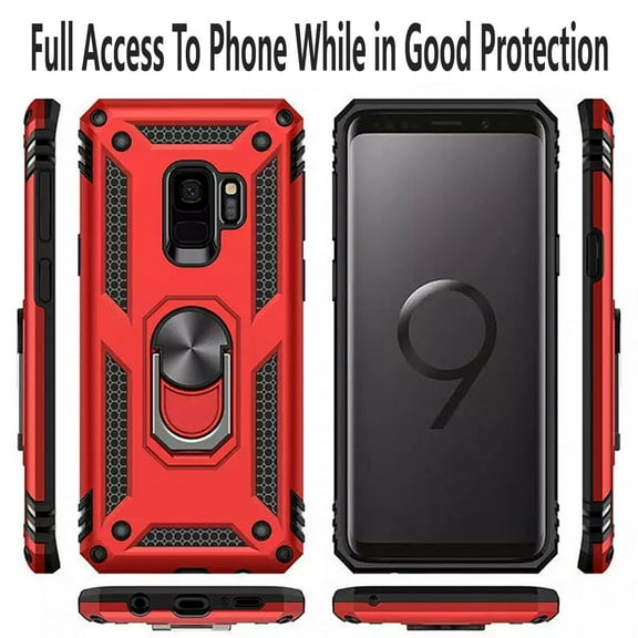 Samsung Galaxy S9 Plus Case, STARSHOP Drop Protection Ring Kickstand Cover- Red