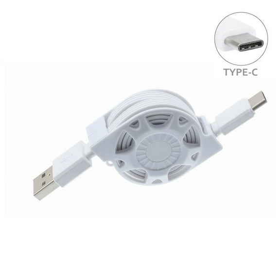 Samsung Galaxy S9+ S9, S8+ S8, Note 8 Compatible Retractable White USB Type-C Cable Charger Power Wire Sync USB-C Data Cord w Fast Charging Y1O