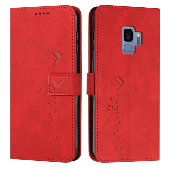 for Samsung Galaxy S9 Soft PU Leather Wallet Case, Magnetic Flip Folio Cover with Wrist Strap Card Slots Kickstand Case for Samsung Galaxy S9 (5.8 inch),Red