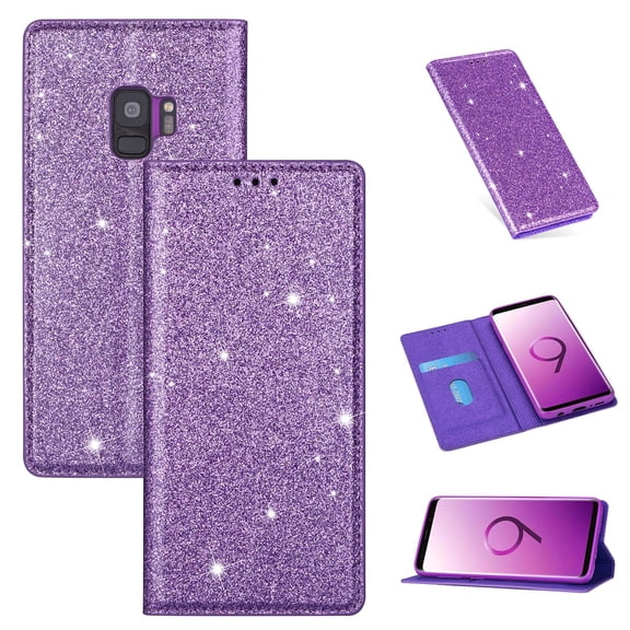 Samsung Galaxy S9 Wallet Case, Dteck Bling Slim PU Leather Magnetic Flip Folio Stand Case Cover Built-in One Card Holder For Samsung Galaxy S9, Purple