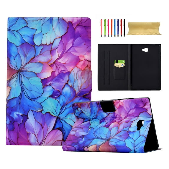for Samsung Galaxy Tab A 10.1" 2016 SM-T580 / SM-T585 Case, Pattern PU Leather Full Body Protective Adjustable Stand Cover with Card Pocket Folio Flip Case Cover, Petal