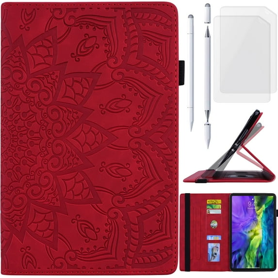 for Samsung Galaxy Tab A 10.1 (2019) Leather Case, Matte Skin Feel Floral Embossed Folio Cover Stand Support, Card Slot Stylus Pen Holder, Soft TPU Inner Shell, Screen Protector