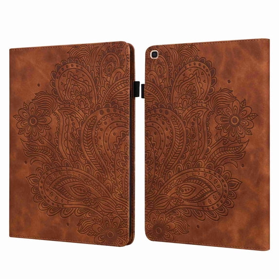 Samsung Galaxy Tab A 10.1 2019 SM-T510 & T515 Case, Dteck Slim Folio Stand Premium PU Leather Flower Patterned Case with Card Holders Protective Wallet Cover, brown