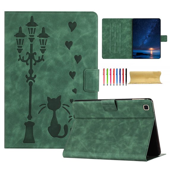 for Samsung Galaxy Tab A 10.1 2019 SM-T515/SM-T510 Folio Flip Case, Embossed PU Leather Case with Adjustable Stand (3 Anti-Slip Strips) with Card Slots, Green