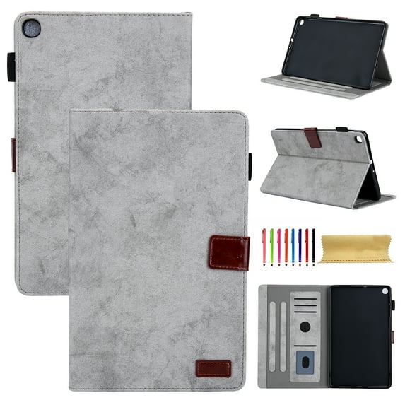 For Samsung Galaxy Tab A 10.1 Case 2019, Only Fit (SM-T510/ SM-T515/ SM-T517 Case) Case,Retro Card Slot Cover with Pencil Holder,Multi-Angle Viewing Stand,Pocket Folio Leather Case,Gray