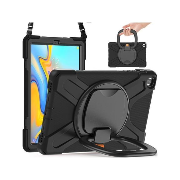 Samsung Galaxy Tab A 10.1 Case 2019 Model SM-T515 / SM-T510 / SM-T517 with Hand Strap, Heavy Duty Full-Body Rugged Protective Shockproof Cover with 360 Degree Rotatable Stand,Shoulder Strap