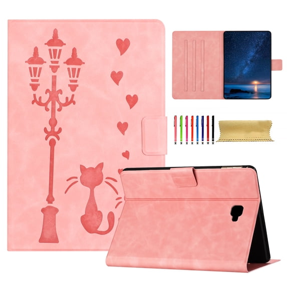 for Samsung Galaxy Tab A 10.5 2018 SM-T590 / SM-T595 Folio Flip Case, Embossed PU Leather Case with Smart Auto Wake / Sleep & Adjustable Stand (3 Anti-Slip Strips) with Card Slots, Pink