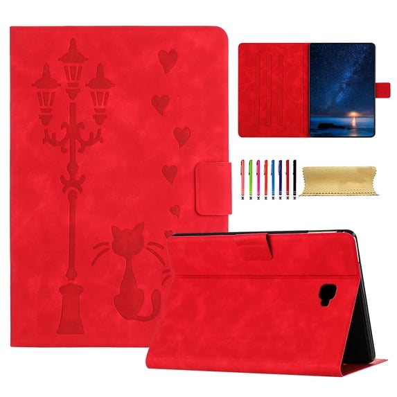 for Samsung Galaxy Tab A 10.5 2018 SM-T590 / SM-T595 Folio Flip Case, Embossed PU Leather Case with Smart Auto Wake / Sleep & Adjustable Stand (3 Anti-Slip Strips) with Card Slots, Red