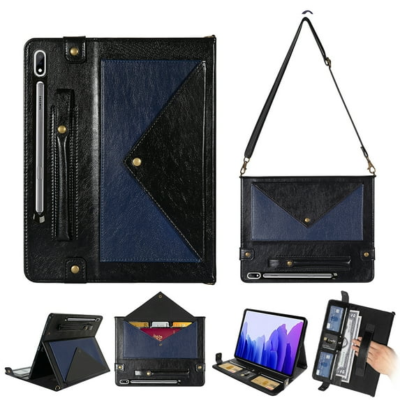 for Samsung Galaxy Tab 12.4" S8plus/X800/X806/S7FE/T730/T733/T736/T738/S7plus/T970/T975 Protective Envelope Case, PU Leather w/Pen Holder/Card Slot/Hand Strap Wallet Shoulder Bag Carrying Case,Blue