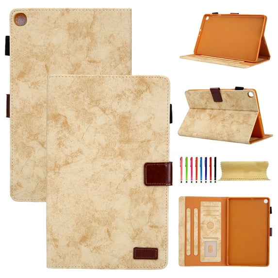 For Samsung Galaxy Tab A 8.0 inch Tablet 2019 Release (SM-P200/ SM-P205) Case,Retro Card Slot Cover with Pencil Holder,Multi-Angle Viewing Stand,Pocket Folio Leather Case,Yellow