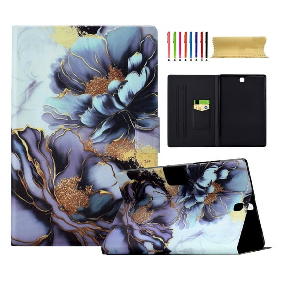 for Samsung Galaxy Tab A 9.7 Inch 2015 (SM-P550 SM-T550 SM-T555) Case, Pattern PU Leather Full Body Protective Adjustable Stand Cover with Card Pocket Folio Flip Case Cover, Peony Flower