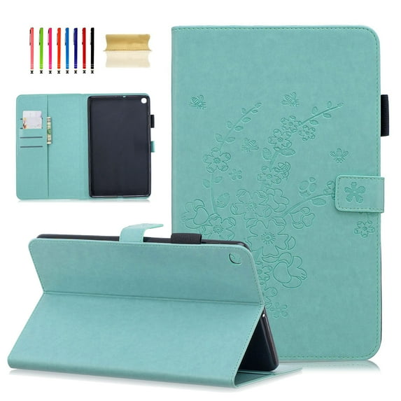 Samsung Galaxy Tab A 10.1 2019 Case, Galaxy Tab A 10.1 Inch 2019 Model SM-T510/SM-T515 Case, Dteck Embossed Plum Blossom PU Leather Folio Cover with Built-in Card Slots Multi-angle Viewing, Green