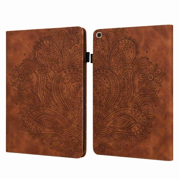 Samsung Galaxy Tab A 10.1 2019 SM-T510 & T515 Case, Dteck Slim Folio Stand Premium PU Leather Flower Patterned Case with Card Holders Protective Wallet Cover, brown