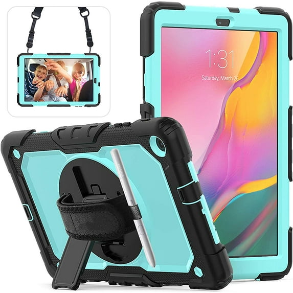 Samsung Galaxy Tab A 10.1 Case 2019 | SM-T510/T515 Shockproof Rugged Protective Case Cover with Built-in Screen Protector, 360 Stand,Hand Strap& Shoulder Strap for Galaxy Tab A 10.1 Inch