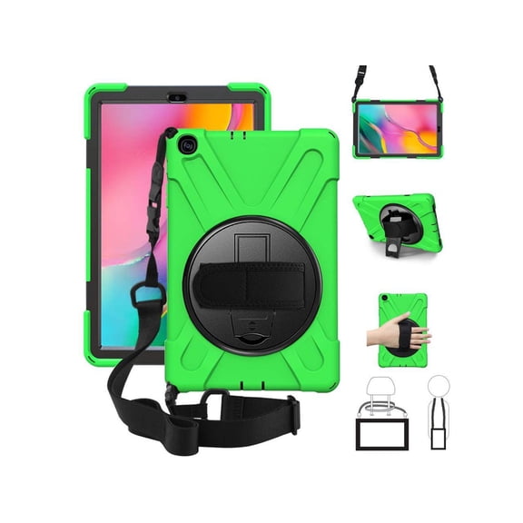 Samsung Galaxy Tab A 10.1 inch 2019 Case Model SM-T510 T515 T517, Shockproof Protective Cover with Hand Strap, Stand, Shoulder Strap