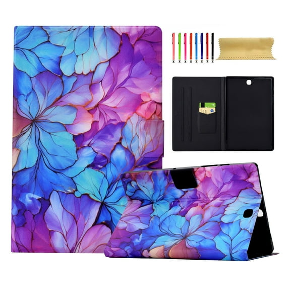 for Samsung Galaxy Tab A 9.7 Inch 2015 (SM-P550 SM-T550 SM-T555) Case, Pattern PU Leather Full Body Protective Adjustable Stand Cover with Card Pocket Folio Flip Case Cover, Petal