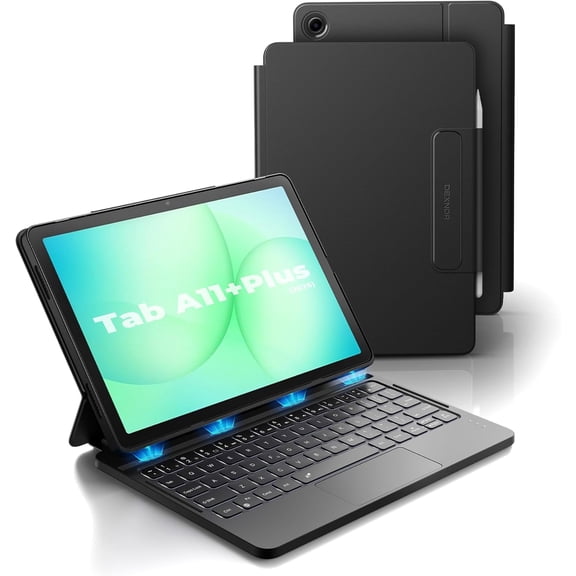for Samsung Galaxy Tab A11+ Plus Case with Keyboard, Ultra-Light Magnetic Folio Keyboard Cover with Multi-Touch Trackpad Backlit Stylus Holder for 11" Galaxy Tab A11+ Plus (2025), Black