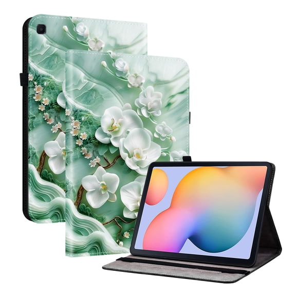 For Samsung Galaxy Tab A7 10.4" (SM-T500) Folio Case with Stand/Card Slots/Elastic Band Closure/Pen Loop Holder, Stylish Cute PU Leather Protective Lightweight Slim Cover, Magnolia