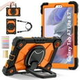 thumbnail image 1 of for Samsung Galaxy Tab A7 Lite 8.7" 2021 with Pencil Holder/360° Rotating Kickstand/Grip Handle/Shoulder Strap Kids Girls Heavy Duty Protective 3-Layers Cover, Black+Orange, 1 of 8