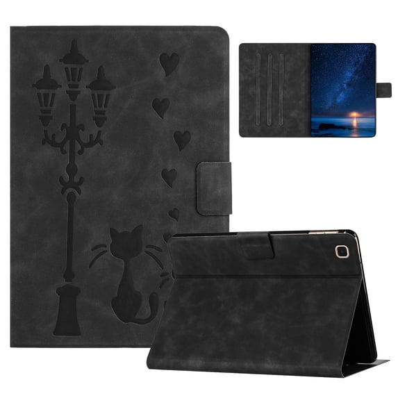 for Samsung Galaxy Tab A7 Lite 8.7" 2021 SM-T225/T220 Case PU Leather Folio Tablet Cover, Smart Auto Wake/Sleep Flip Stand Case Embossed Pattern Magnetic Clasp Protective Case, Black