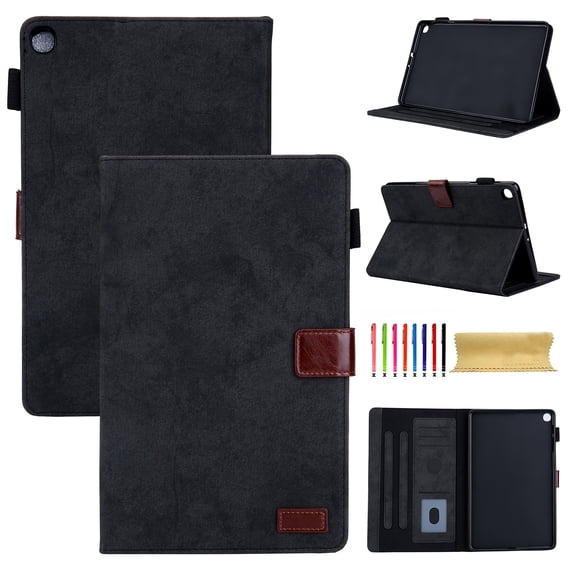 For Samsung Galaxy Tab A7 Lite 8.7 Inch 2021 Model (SM-T220/T225/T227) Case,Retro Card Slot Cover with Pencil Holder,Multi-Angle Viewing Stand,Pocket Folio Leather Case,Black