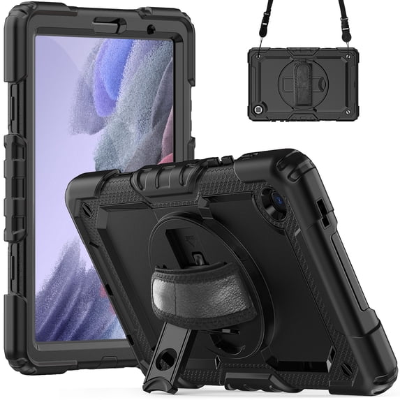 Samsung Galaxy Tab A7 Lite Case 8.7" with Screen Protector 360 Rotating Hand Strap Stand, Dteck Drop-Proof Rugged Case for Galaxy Tab A7 Lite 2021 SM-T220/T225/T227,Black