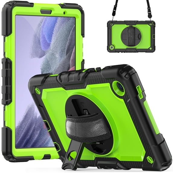 Samsung Galaxy Tab A7 Lite Case 8.7" with Screen Protector 360 Rotating Hand Strap Stand, Dteck Drop-Proof Rugged Case for Galaxy Tab A7 Lite 2021 SM-T220/T225/T227,Black+Green