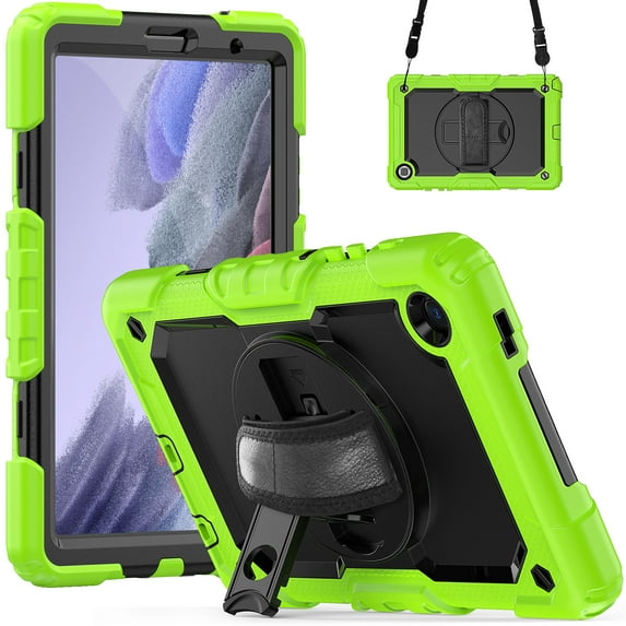 Samsung Galaxy Tab A7 Lite Case 8.7" with Screen Protector 360 Rotating Hand Strap Stand, Dteck Drop-Proof Rugged Case for Galaxy Tab A7 Lite 2021 SM-T220/T225/T227,Green+Black