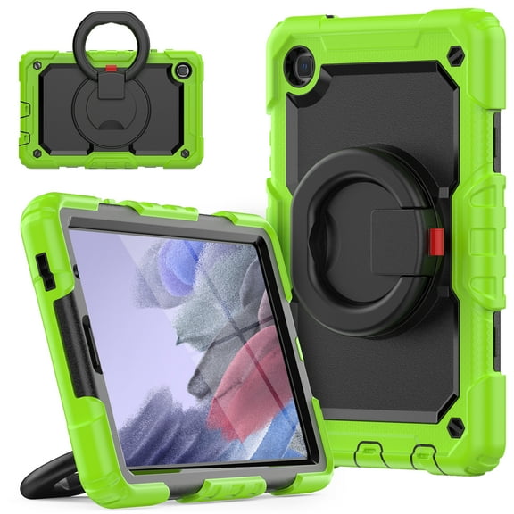 Samsung Galaxy Tab A7 Lite Heavy Case 8.7 Inch 2022 SM-T200/T205/T207 with Built-in Screen Protector, Dteck 3 in 1 Shockproof Bumper Full Body Drop Protection with 360° Ring Holder,Green+Black