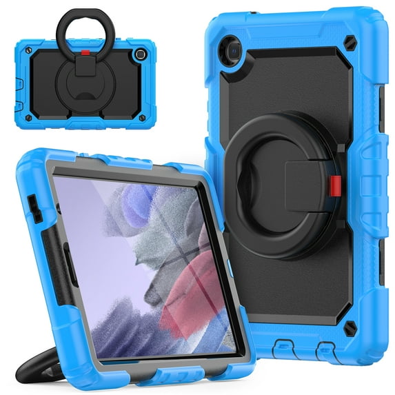 Samsung Galaxy Tab A7 Lite Heavy Case 8.7 Inch 2022 SM-T200/T205/T207 with Built-in Screen Protector, Dteck 3 in 1 Shockproof Bumper Full Body Drop Protection with 360° Ring Holder,Lightblue+Black