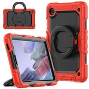 Samsung Galaxy Tab A7 Lite Heavy Case 8.7 Inch 2022 SM-T200/T205/T207 with Built-in Screen Protector, Dteck 3 in 1 Shockproof Bumper Full Body Drop Protection with 360? Ring Holder,Red+Black