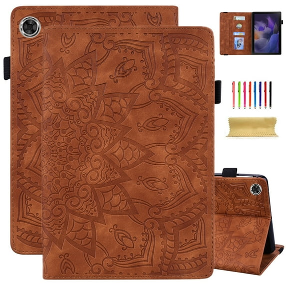 Samsung Galaxy Tab A8 10.5 2022 Tablet Case, SM-X200/X205/X207 Case, Dteck Embossed PU Leather Folio Flip Case with Card Slots, Multi-Angle Viewing Stand, Brown