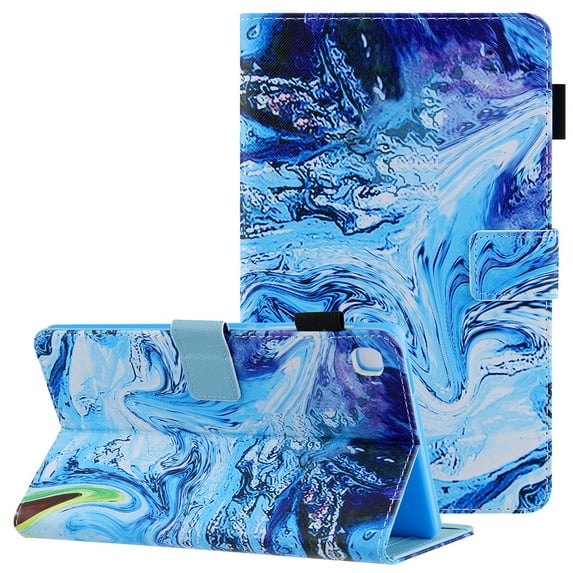 For Samsung Galaxy Tab A8 10.5 Case Model SM-X200/X205, Allytech Marble PU Leather Multi-Angle Viewing Stand Shell with Pen Holder Card Pocket Smart Cute Case for Galaxy Tab A8 10.5" 2021, Blue Marble