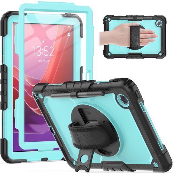For Samsung Galaxy Tab A8 10.5" X200 X205 Case with Screen Protector Shoulder Strap, 360 Rotating Hand Strap & Stand, Shockproof Rugged Heavy Duty Case for Galaxy Tab A8