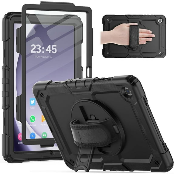 For Samsung Galaxy Tab A8 10.5" X200 X205 Case with Screen Protector Shoulder Strap, 360 Rotating Hand Strap & Stand, Shockproof Rugged Heavy Duty Case for Galaxy Tab A8