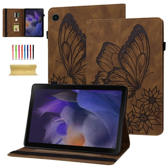 Samsung Galaxy Tab A8 2022 Case, Samsung X200/X205/X207 10.5 inch Tablet Case, Dteck Embossed Butterfly Folio Flip Case with Card Slots Stand Cover For Samsung Galaxy Tab A8 10.5 2022,Brown