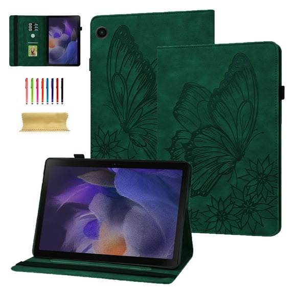 Samsung Galaxy Tab A8 2022 Case, Samsung X200/X205/X207 10.5 inch Tablet Case, Dteck Embossed Butterfly Folio Flip Case with Card Slots Stand Cover For Samsung Galaxy Tab A8 10.5 2022,Green