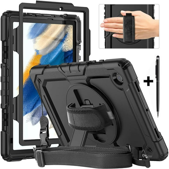 Samsung Galaxy Tab A8 Case 10.5 Inch 2022 SM-X200/SM-X205/SM-X207 with Screen Protector Pencil Holder | Heavy Duty Durable Protective Cover with Stand Hand Shoulder Strap Stylus Pen